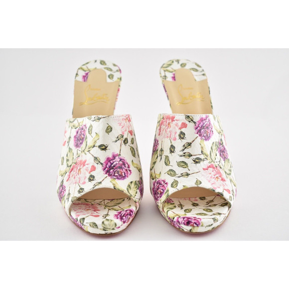 Christian Louboutin Pigamule 120 White Pink Floral Mule Sandal Heel Pump 36.5 - Picture 5 of 12